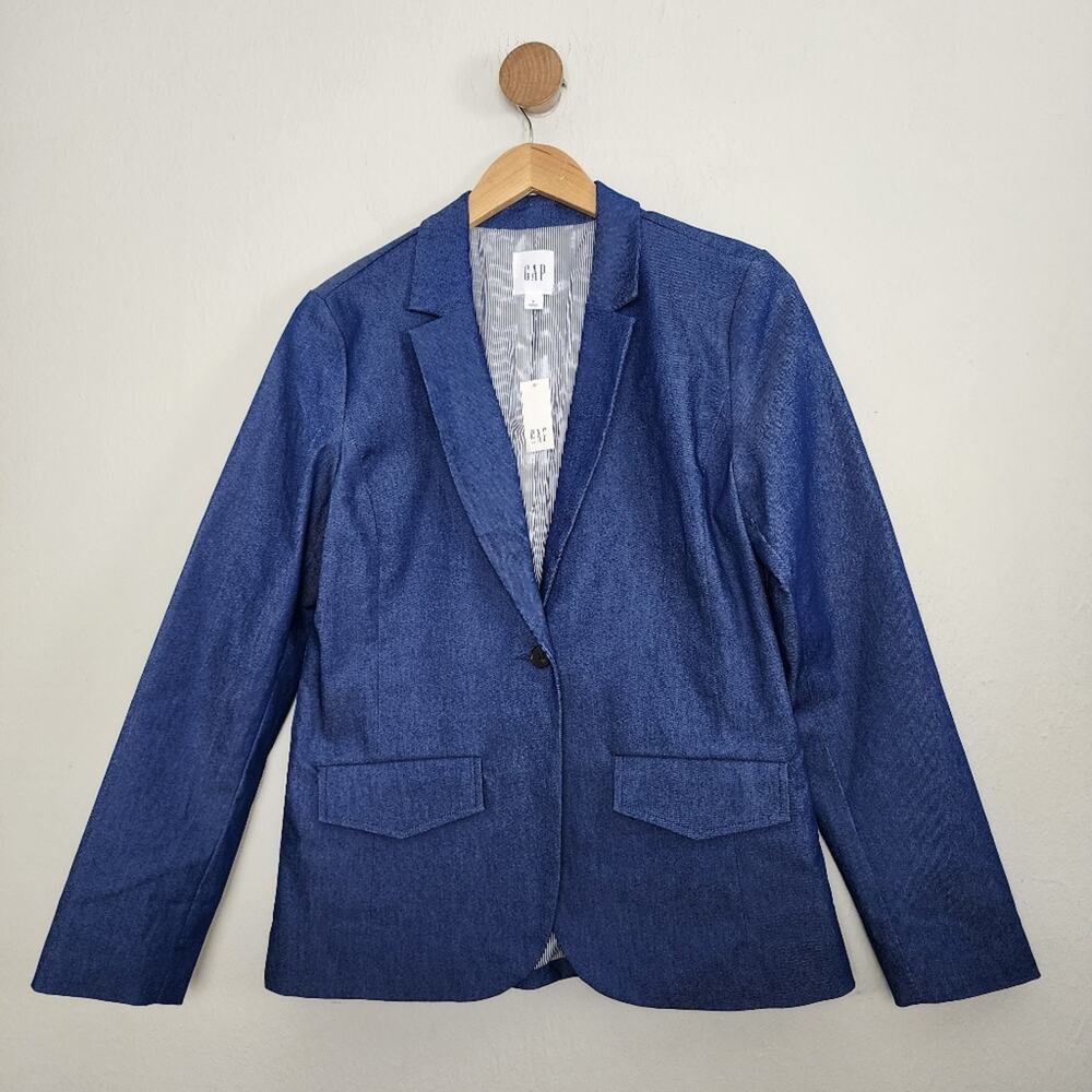 NWT GAP Chambray Denim Single Breasted Blazer Jacket Blue 8
